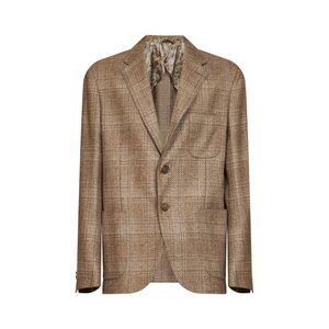 Etro Men Beige Prince Of Wales Wool Single-Breasted Blazer